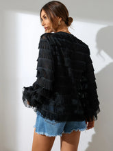 Fringe Trim Button Front Crop Blouse